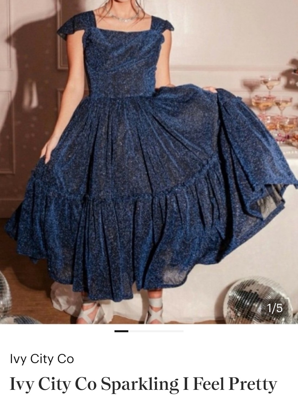 Ivy City Co Sparkling Navy Square-Neck Tiered Midi Dress